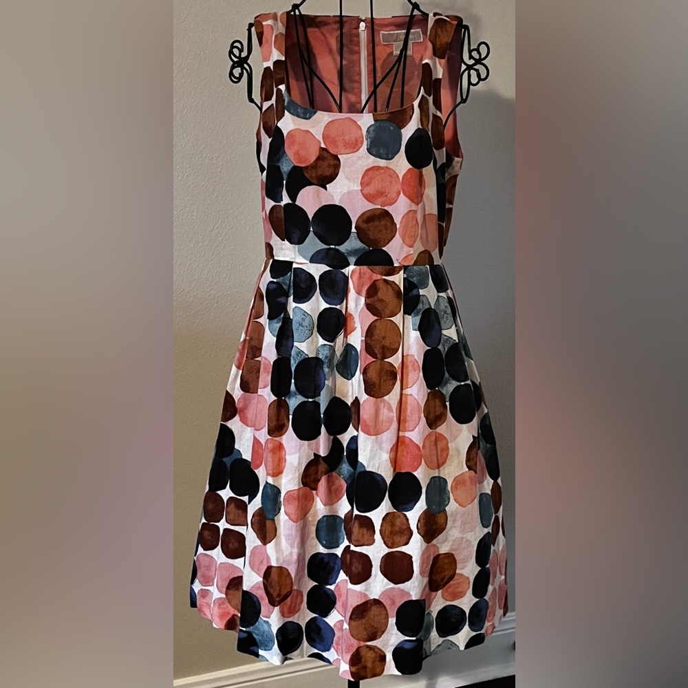 Michael Kors navy and coral Polka Dot Dress size 6 - Picture 3 of 11